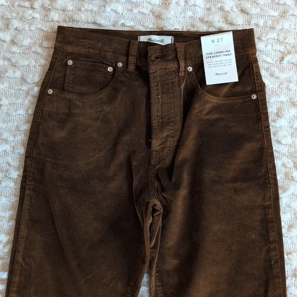 Madewell Pecan Chocolate Longline Straight Pants 27 Regular Velour Velvet - Picture 6 of 12